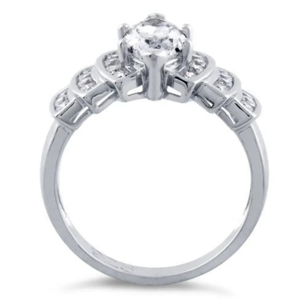 925 Sterling Silver Marquise Cut Clear CZ Tiered Cluster Engagement Ring Size 6
